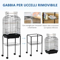PawHut Gabbia per Uccelli con 3 Posatoi, 2 Ciotole e 2 Porte Laterali, in Acciaio, PP e Legno, 46x36x130 cm, Nera(m-5)