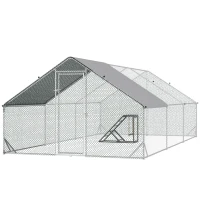 PawHut Walk-in Galvanised Steel Chicken Run with Chicken Activity Shelf and Cover, 3 x 6 x 2m(m-11)
