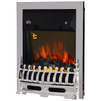 HOMCOM Contemporary Electric Fireplace Coal Burning Flame Effect Inset Fire Place Space Heater Glass View LED Lighting with Remote Control, 1000W/2000W, Silver(m-1)