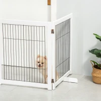 PawHut Barrera de Seguridad para Perros Plegable 264x77 cm de 4 Paneles con Patas y Marco de Madera para Puertas Escaleras(m-7)