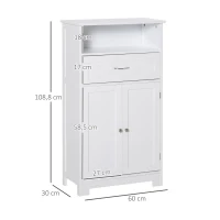 kleankin Meuble Bas de Salle de Bain sur Pied 2 Portes étagère tiroir Niche MDF Blanc(m-3)