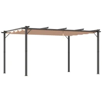Outsunny Gazebo Pergola da Giardino 3x4m con Telo in Poliestere e Struttura in Alluminio, Grigio e Marrone(m-1)