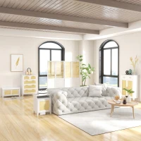 HOMCOM Meuble à chaussures rangement avec 2 portes effet cannage tiroir 80 x 35 x 110 cm blanc(m-9)
