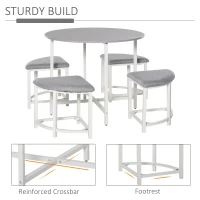 HOMCOM Modern Round Dining Table Set with 4 Upholstered Stools for Dining Room, Kitchen, Grey(m-5)