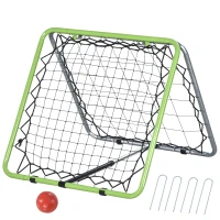 HOMCOM Fußball Rebounder Kickback Tor Rückprallwand Netz für Baseball Basketball beidseitiger Rückprall Verstellbar in 5 Stufen Metall Grün+Schwarz 75 x 75 x 64 cm(m-10)