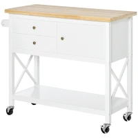 HOMCOM Carrito Auxiliar con Ruedas Carro de Cocina Carro Multiusos con 2 Cajones Puerta Estante Inferior 108x45x89 cm Blanco(m-10)
