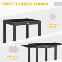 Outsunny Extending Garden Table, Outdoor Dining Table with Aluminium Frame and Tempered Glass Tabletop, 80/160 x 80 x 75 cm, Black(m-4)