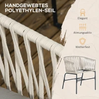 Outsunny Terrassenstuhl 2er-Set, Boho-Stil, bequeme Sitzschale, Sitzauflagen, waschbarer Bezug, Metallrahmen, Beige(m-6)
