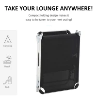 Outsunny Foldable Outdoor Sun Lounger, Reclining Lounge Chair Camping Bed Cot with Pillow 4-Level Adjustable Back Aluminium Frame, Black(m-5)