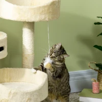 PawHut Kratzbaum für Katzen, 2 Katzenbetten, Katzenspielzeug und Kratzsäulen, 60 cm x 40 cm x 70 cm, Beige(m-9)