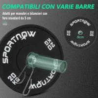 SPORTNOW Set di 2 Dischi Palestra da 20kg per Bilanciere e Manubri con Attacco Ø5cm, Nero(m-6)