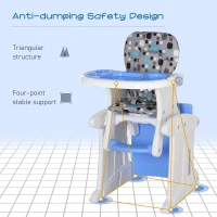 HOMCOM 2 in 1 Convertible Baby High Chair Toddler Table Chair Infant Feeding Seat Removable Food Tray Safety Harness Blue(m-6)