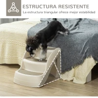 PawHut Escalera para Mascotas de 3 Peldaños Plegable Escalón para Perros Gatos para Cama Sofá 49x38x38 cm Crema(m-6)