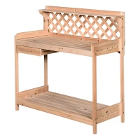 Outsunny Wooden Garden Potting Table with Drawer Flower Plant Work Bench Workstation Tool Storage Shelves Outdoor Grid(m-10)