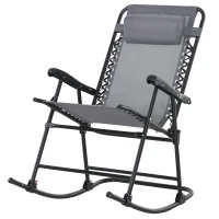 Outsunny Outdoor Schaukelstuhl, wetterfest, klappbar, mit Kopfkissen, bis 120 kg, Hellgrau(m-1)