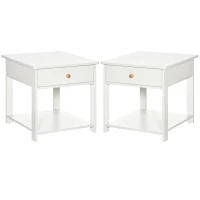HOMCOM Bedside Table with Drawer and Bottom Shelf, Square Side End Table for Bedroom, Living Room, White, Set of 2(m-11)