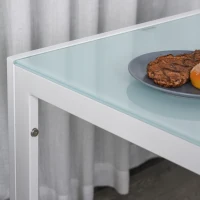 HOMCOM Conjunto de Comedor de Mesa y 4 Sillas 5 Piezas Mesa Rectangular de Vidrio Templado y Sillas Tapizadas en PU Blanco(m-8)