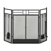 HOMCOM Parascintille Camino Moderno, Parafuoco Pieghevole con 2 Porte in Metallo Nero, 122x1.6x80cm(m-10)