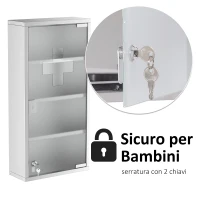 HOMCOM Armadietto Medicinale Cassetta Porta Medicina a Quattro Ripiani in Acciaio Inox 30 x 12 x 60cm(m-7)