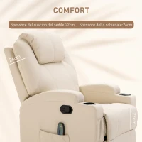 HOMCOM Poltrona Relax Elettrica Reclinabile Girevole con 2 Portabicchieri, Telecomando, Poggiapiedi e 4 Tasche Laterali, in Pelle PU, Legno e Acciaio, Crema(m-7)