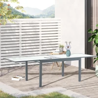 Outsunny Gartentisch Esstisch Balkontisch mit gehärteter Glasplatte Outdoor Aluminium Ausziehbarer Tisch Hinterhof Gartenmöbel Rechteck Bistrotisch Grau Weiß(m-2)