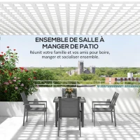 Outsunny Salon de jardin 5 pièces avec 1 table à manger et 4 chaises - plateau en verre trempé avec trou pour parasol gris(m-6)