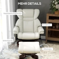 HOMCOM Relaxsessel mit Massagefunktion und Fußhocker, Liegesessel, Kunstleder, 79 x 82 x 101 cm, Cremeweiß(m-7)