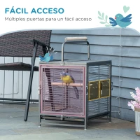 PawHut Jaula para Pájaros Portátil con 2 Perchas de Madera 2 Comederos y Bandeja Extraíble 48x38x47,8 cm Negro(m-5)