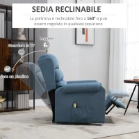 HOMCOM Poltrona Relax Alzapersona con Schienale Reclinabile a 160° e Poggiapiedi, 85x88x109cm, Blu(m-5)