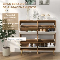 HOMCOM Mobile Scarpiera in Truciolato e Pino con 4 Cassetti e 2 Ripiani Regolabili per ogni Cassetto, 95x26x95 cm(m-4)