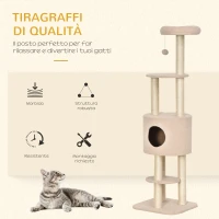 PawHut Albero Tiragraffi Robusto per Gatti con 5 Livelli, Cuccia, Casetta, Giochi e Corda Sisal, Beige, Max 30kg(m-6)