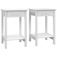 HOMCOM White Bedside Table, Wooden Side Table, Nightstand, Bedside Cabinet with Drawer and Storage Shelf for Bedroom and Living Room, Set of 2(m-1)