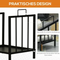 Outsunny Kaminholzregal Kaminholzständer mit zwei Griffen Kaminbesteck 50 kg belastbar Feuerholzablage Kaminwerkzeug Metall Schwarz 39 x 32,5 x 46 cm(m-5)