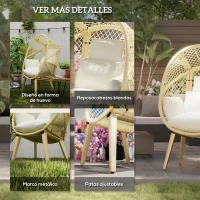 Outsunny Sillón de Ratán Sintético en Forma de Huevo con Reposacabezas  y Cojín Carga 160 kg 88x85x143 cm Natural y Crema(m-6)