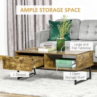 HOMCOM Industrial Coffee Table, Centre Table with Storage Shelf, Drawer and Metal Frame, Coffee Tables for Living Room, Office, 106W x 48D x 43H cm, Rustic Brown(m-5)