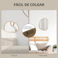 HOMCOM Espejo de Pared Decorativo 70x50 cm con Forma Irregular y Marco de Madera Horizontal o Vertical Natural(m-5)