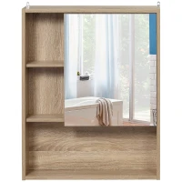 HOMCOM Armoire Murale avec miroir pour salle de bain Meuble de Rangement suspendu Couleur Bois de chêne dim. 60L x 15l x H76 cm(m-14)