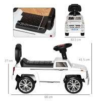 HOMCOM Macchina Giocattolo Cavalcabile Fuoristrada per Bambini, Macchina Bambini con Fari e Musiche, Età 18-36 Mesi, 68x30.5x41.5cm, Bianco(m-3)