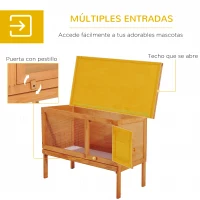 PawHut Casa para Conejos Exterior Conejera Grande de Patas Elevadas con Bandeja Extraíble Fácil de Limpiar Estable Buena Ventilación 90x45x65cm Color Madera(m-5)