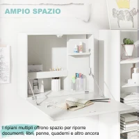 HOMCOM Scrivania a Muro Pieghevole e Salvaspazio con Ripiani, per Casa e Ufficio, in Truciolato e MDF, 60x21.5x50 cm, Bianco(m-5)