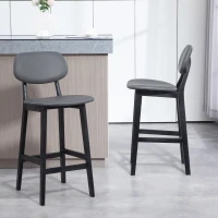 HOMCOM Bar Stools Set of 2, Breakfast Bar Chairs, PU Leather Upholstered Kitchen Stools with Backs, Footrests and Solid Wood Legs, Dark Grey(m-7)