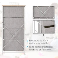 HOMCOM Cómoda con 4 Cajones de Tela Cajonera Armario de Almacenaje Multifuncional para Dormitorio Salón Pasillo 45x30x92 cm Gris(m-7)