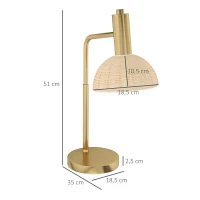 HOMCOM Tischlampe mit Rattan-Lampenschirm, Metallrahmen, inkl. LED-Birne, Farbe: Bronze+Rattan(m-3)