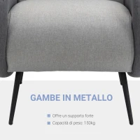 HOMCOM Poltrona Moderna Grigia per Camera da Letto o Soggiorno, in Tessuto effetto Lino e Metallo, 72x81x86 cm, Grigio(m-6)