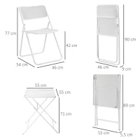 Outsunny Garten Bistro-Set für 2 Personen Gartenset Garnitur 1 Tisch+2 faltbare Stühle für Terrasse Balkon Metall Weiß(m-3)