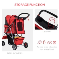 PawHut Dog Stroller with Rain Cover for Small Miniature Dogs, Folding Pet Pram with Cup Holder, Storage Basket, Reflective Strips, Red(m-6)