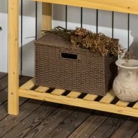 Outsunny Garten-Arbeitstisch, integriertes Edelstahl-Spülbecken, 2 Ablagen, Massivholz, braun, 92 x 45 x 120 cm(m-8)