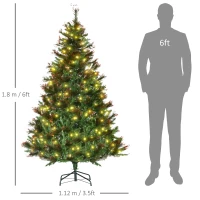 HOMCOM 1.8m 6ft Pre-Lit Christmas Tree Artificial Spruce Xmas Tree Warm White LED Holiday Décor with Metal Stand(m-3)