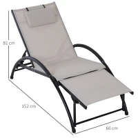 Outsunny Tumbona Aluminio de Jardín Reclinable con Respaldo Ajustable de 5 Niveles Reposapiés Regulable y Reposacabezas Extraíble para Terraza Balcón Exterior 66x152x81 cm Beige(m-3)