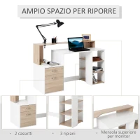 HOMCOM – Moderna Scrivania per Computer con Ripiani in Legno MDF 137 x 55 x 92cm(m-4)